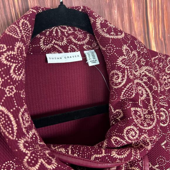 Susan Graver Foil Printed Textured Knit Jacket Red Single Button Womens Size 2X - Picture 3 of 7